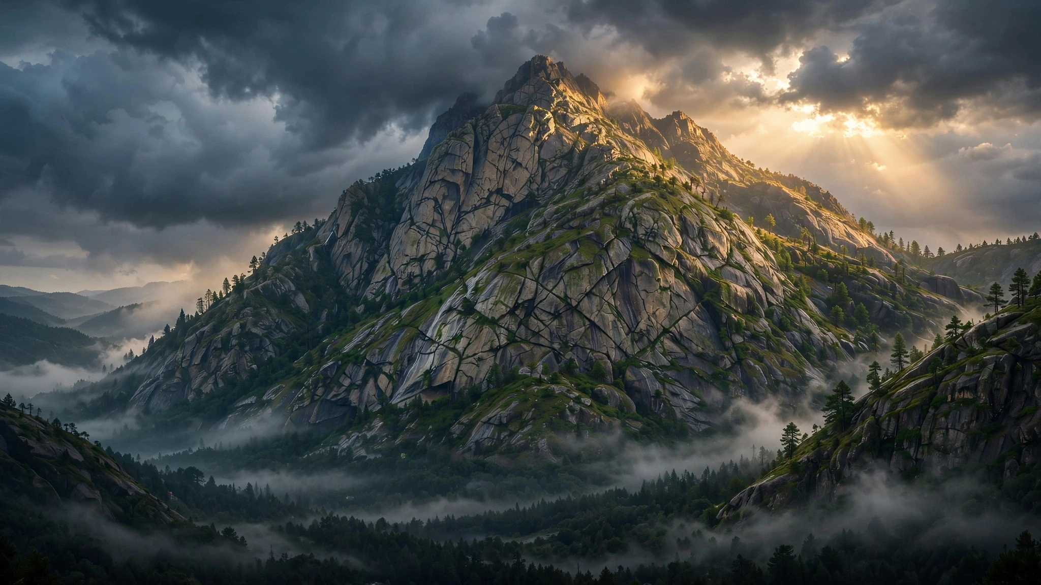 imponente cumbre rocosa de montana iluminada por el sol