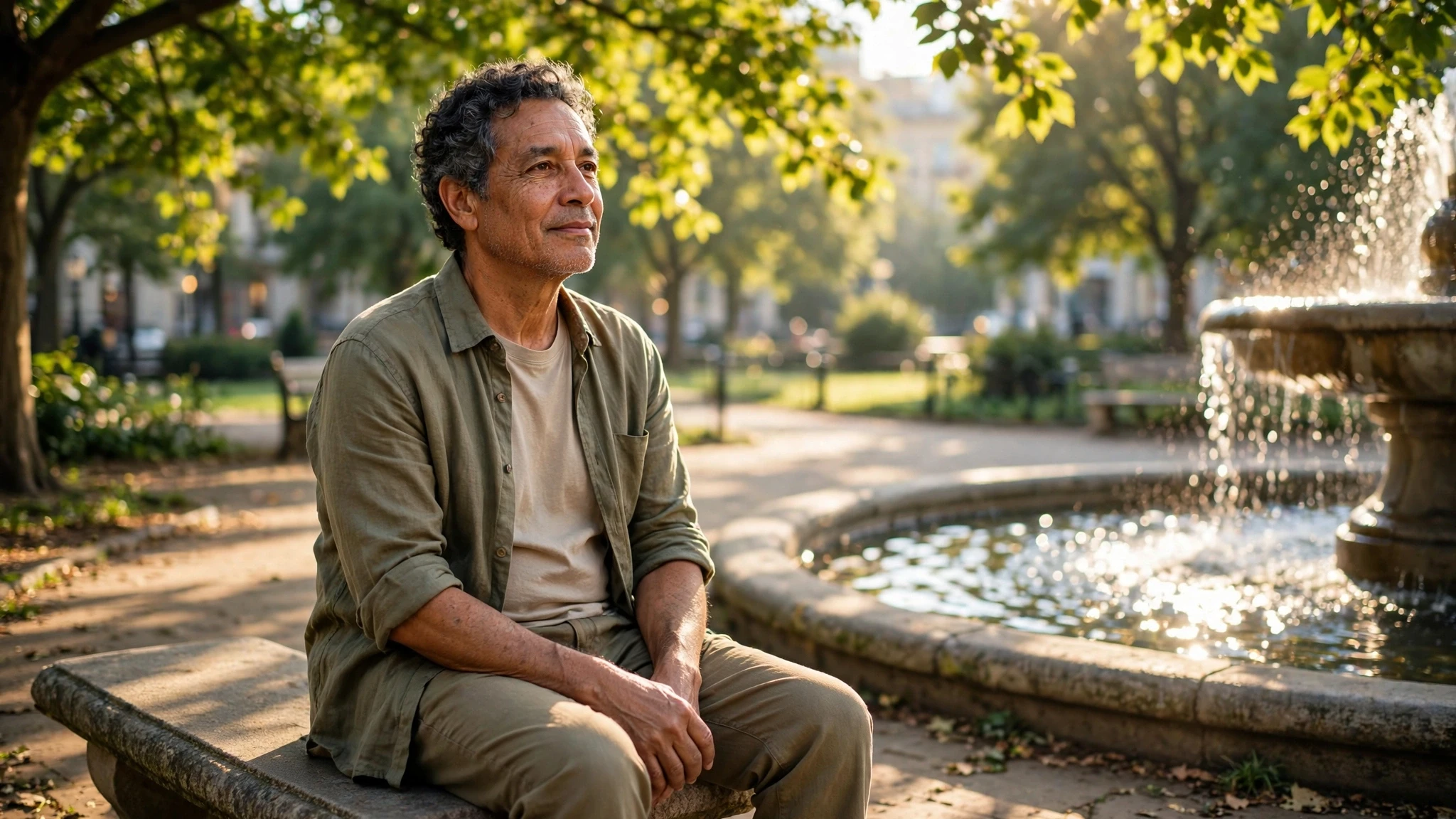 persona descansando en una banca de piedra en un parque